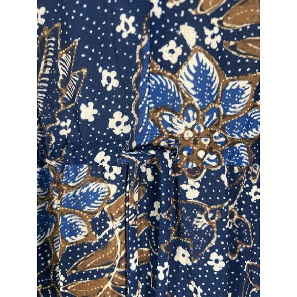 Cara Cara Tanglewood Dress Batik Navy Blue Midi Cinch Waist Long Sleeve Boho S - Picture 5 of 14